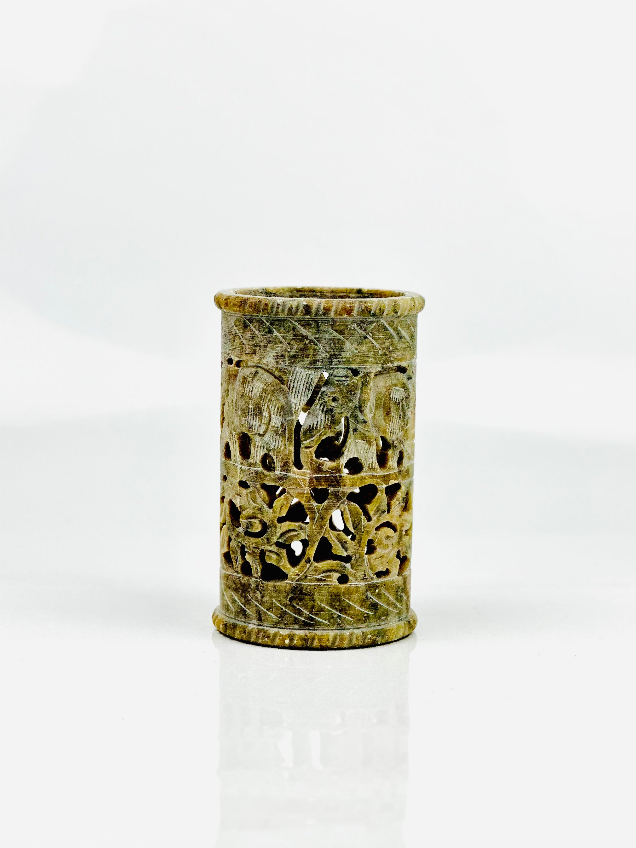Jungle Dawn Soapstone Holder – 4"H x 2.2"BD x 2.4"TD - Tejo