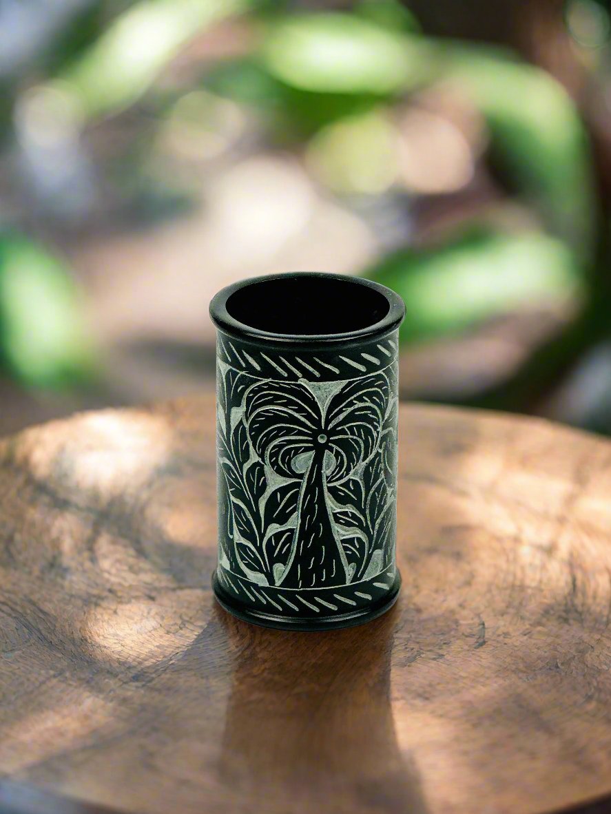 Midnight Safari Hand-Carved Soapstone Holder – 3.8"H x 2.3"BD x 2.2"TD - Tejo
