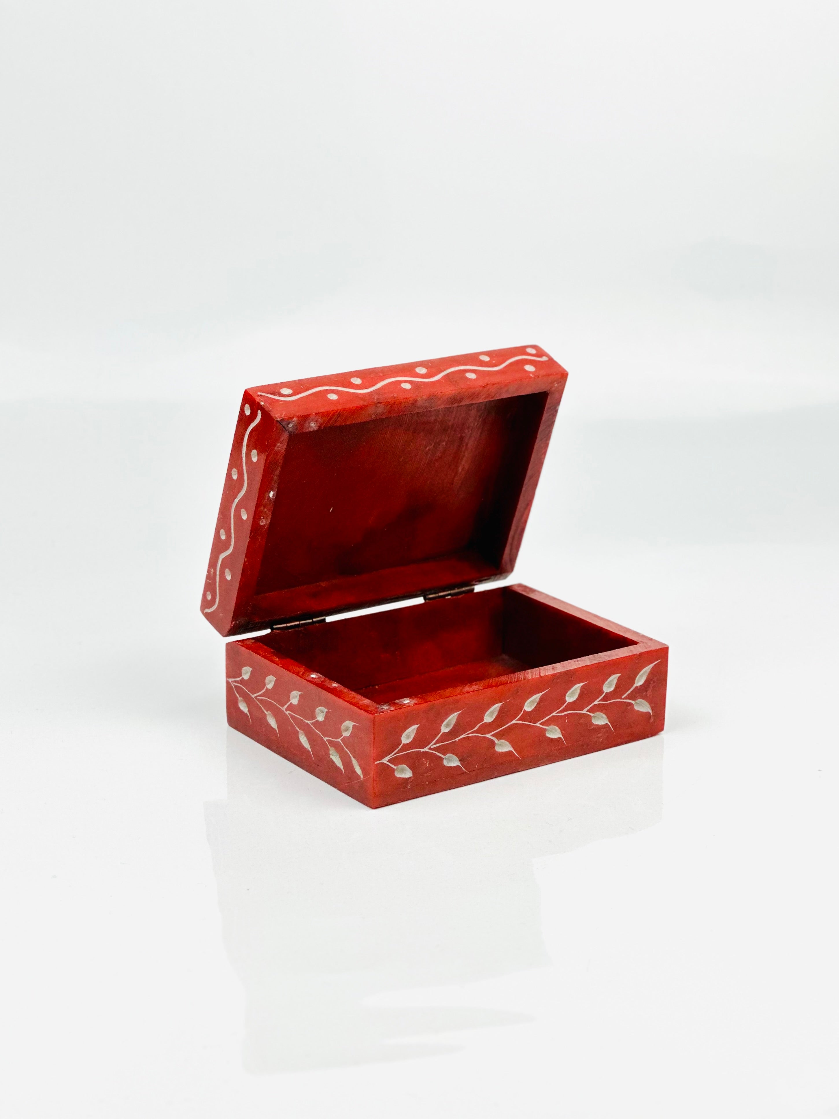 Scarlet Grove Hand-Carved Soapstone Box - 4"L x 3"B x 1.5"H - Tejo