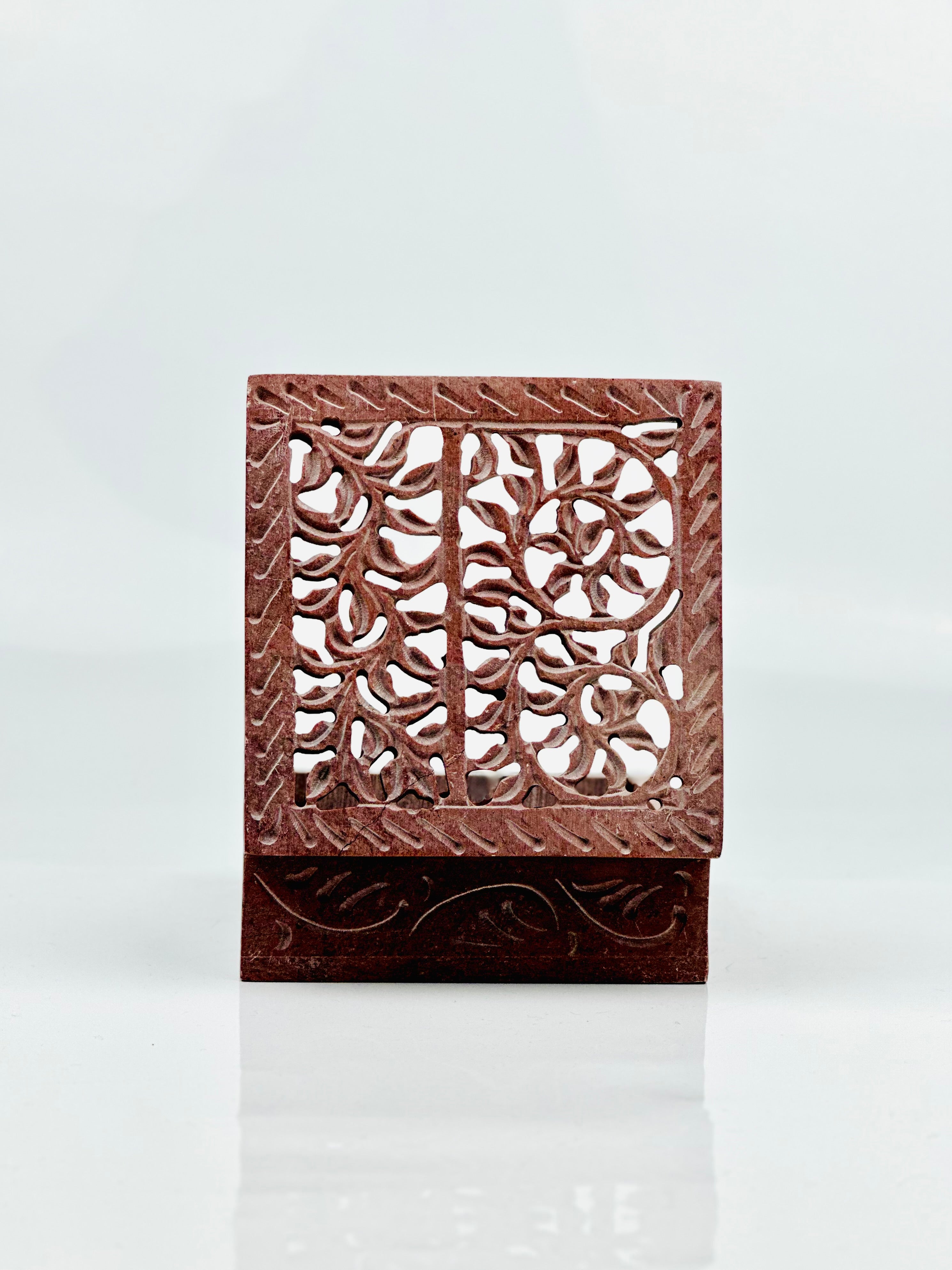 Verdant Hand-Carved Soapstone Box - 4"L x 4"B x 1.5"H - Tejo
