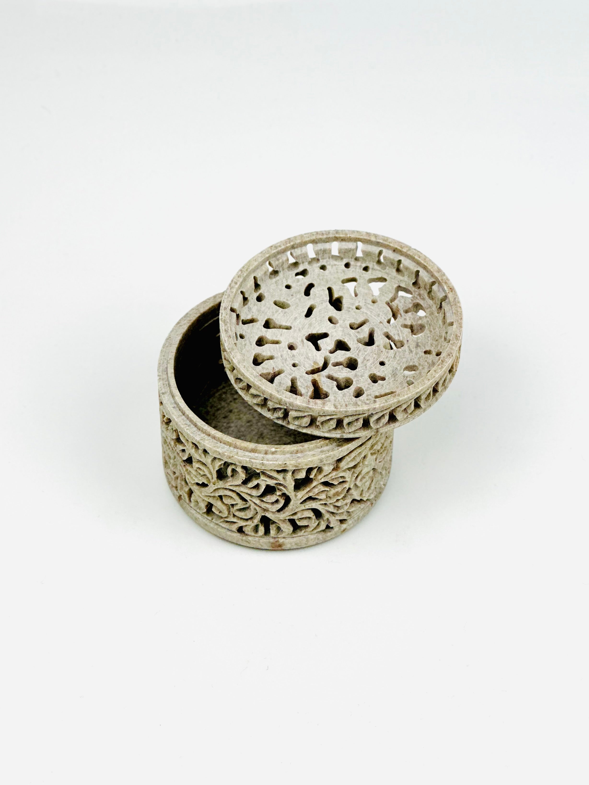 Flora Whisper Hand-Carved Soapstone Box - 2.5"H x 2.8"D - Tejo