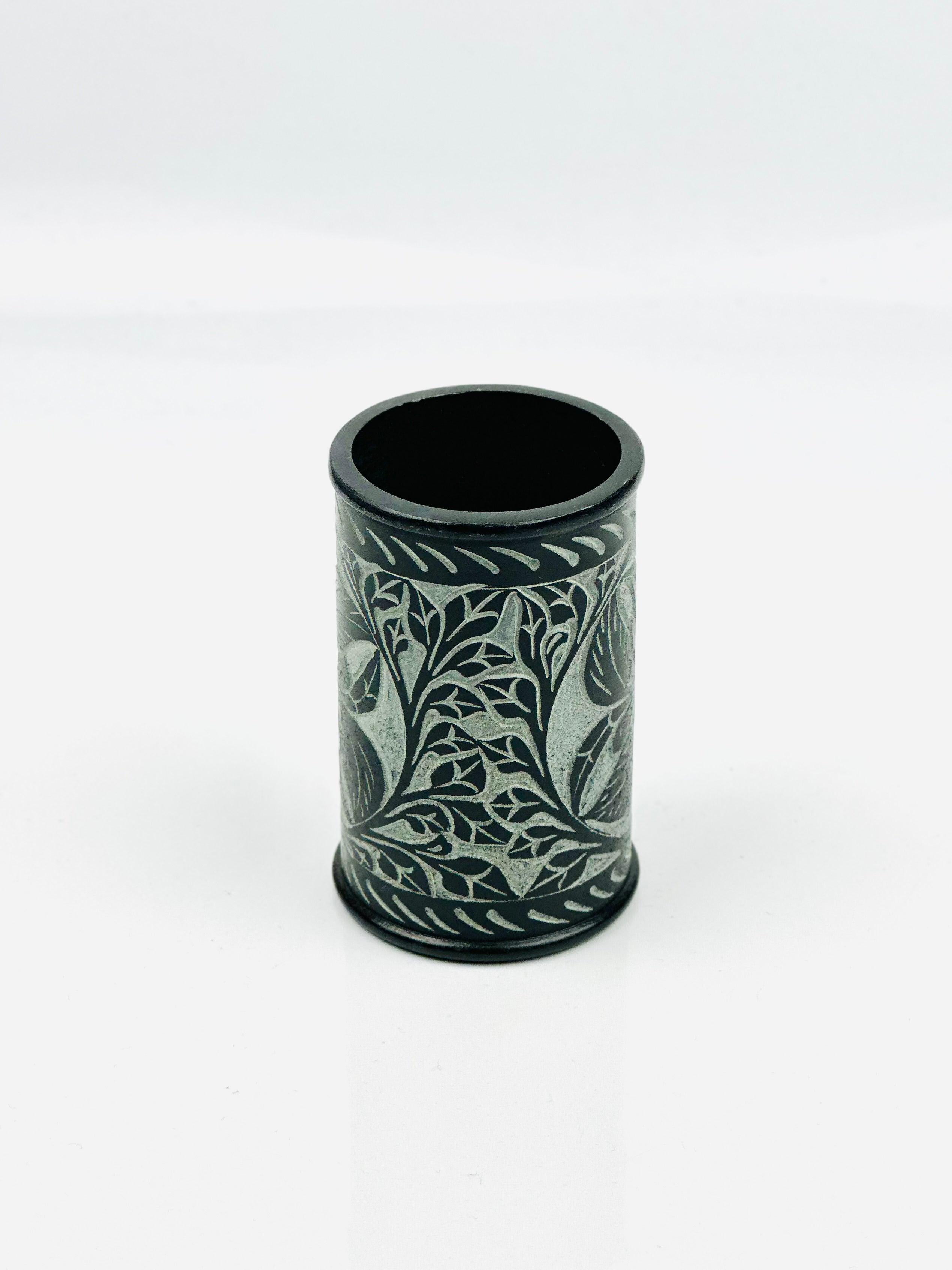 Midnight Flower Hand-Carved Soapstone Holder – 3.8"H x 2.3"BD x 2.2"TD - Tejo