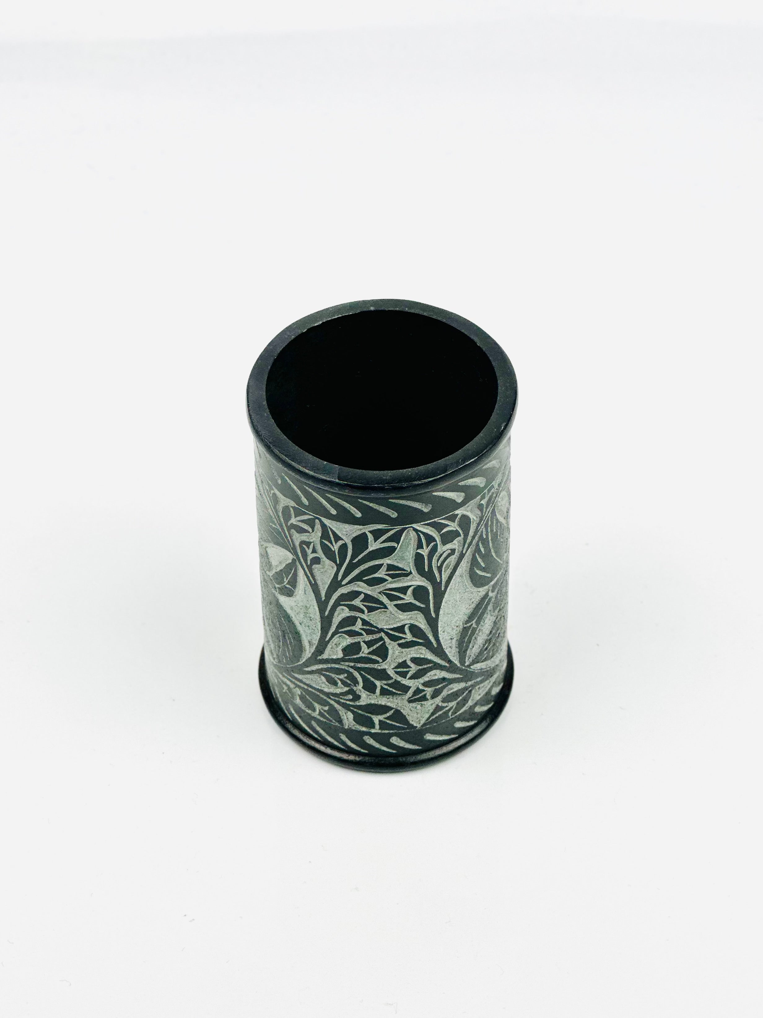 Midnight Flower Hand-Carved Soapstone Holder – 3.8"H x 2.3"BD x 2.2"TD - Tejo