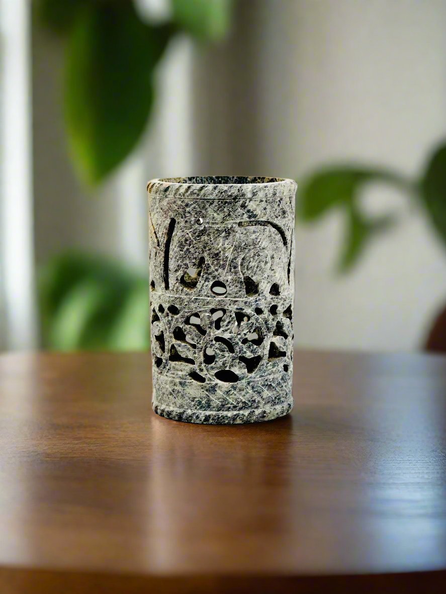 Wildflower Elephant Hand-Carved Soapstone Holder - 3"H x 2.5"BD x 2.3"TD - Tejo