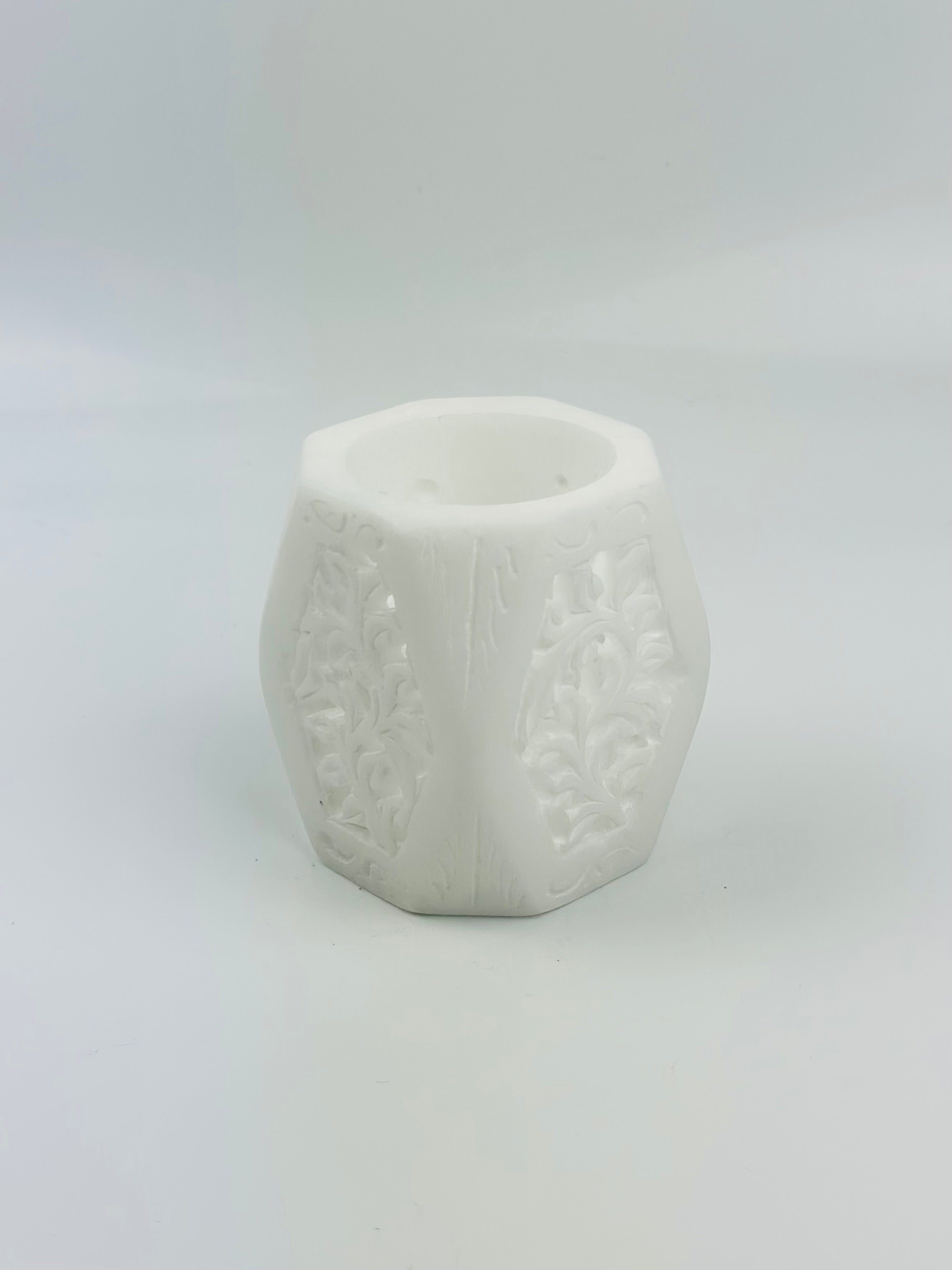 Snow Floral Hand-Carved Marble Holder – 3"H x 2.2"BD x 2.2"TD - Tejo