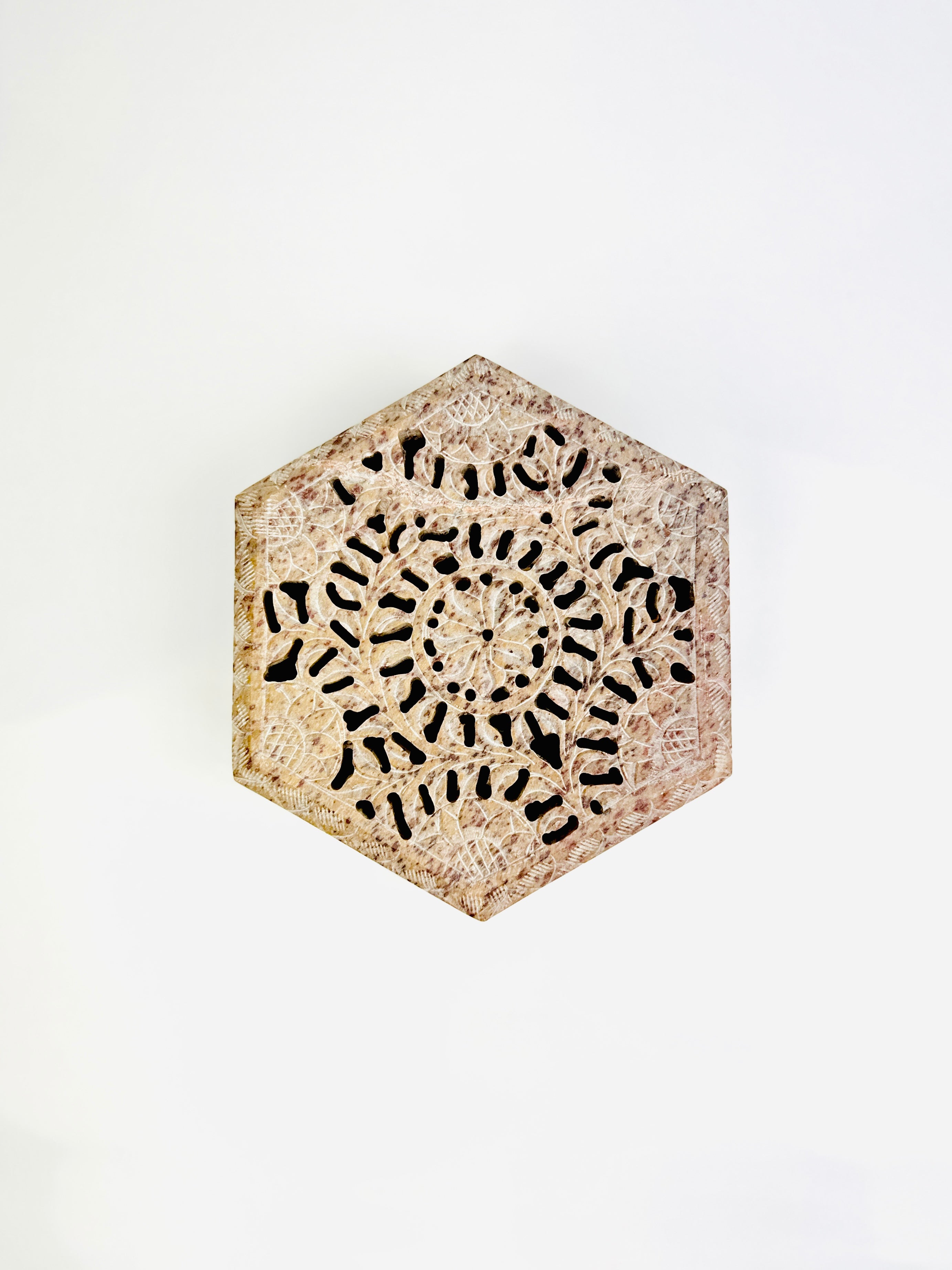 Hexabloom Hand-Carved Marble Box - 5.5"L x 5"B x 2"H - Tejo