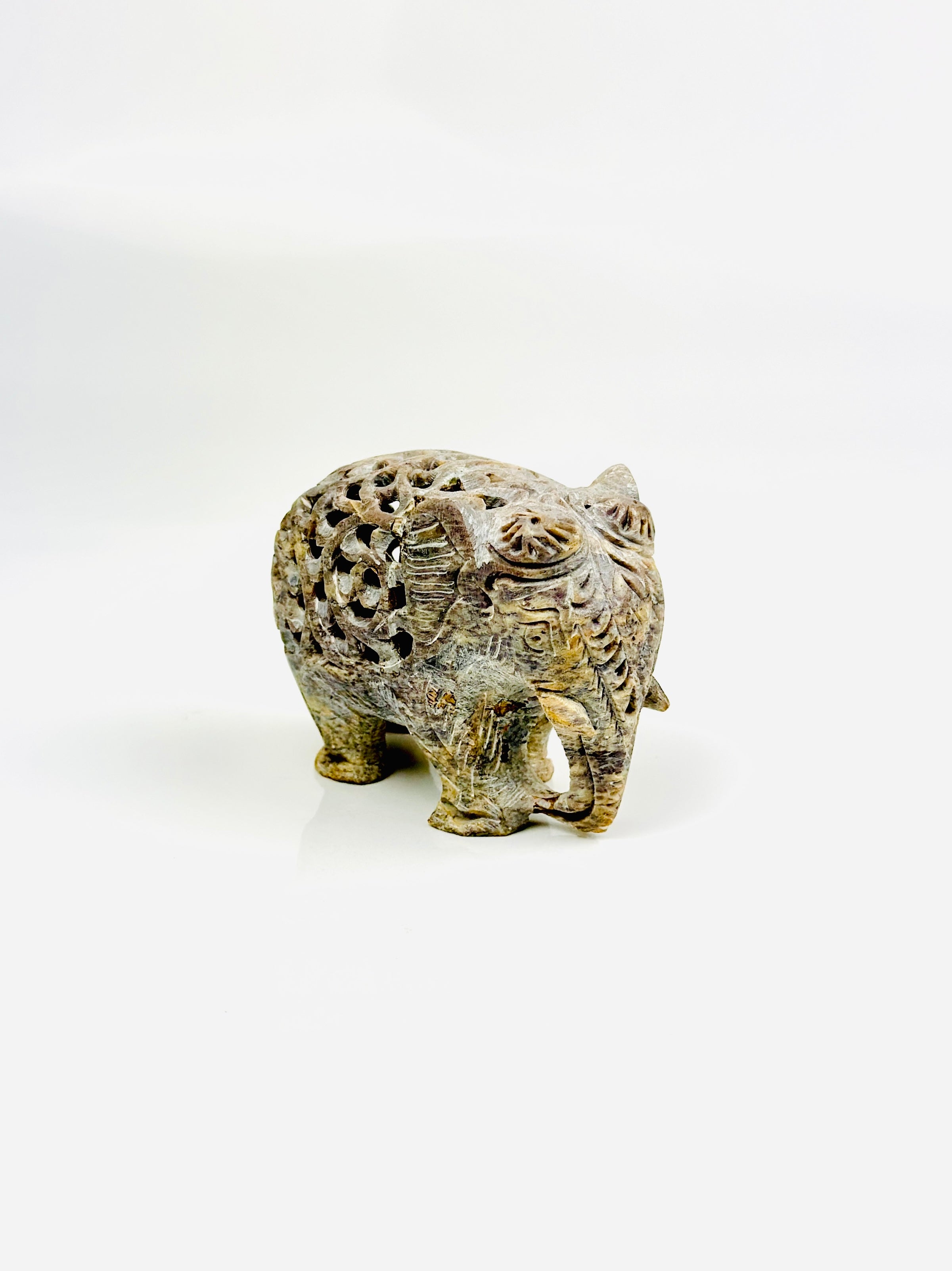 Nirvana Elephant Hand-Carved Soapstone Sculpture- 3"L x 2"B x 2"H - Tejo